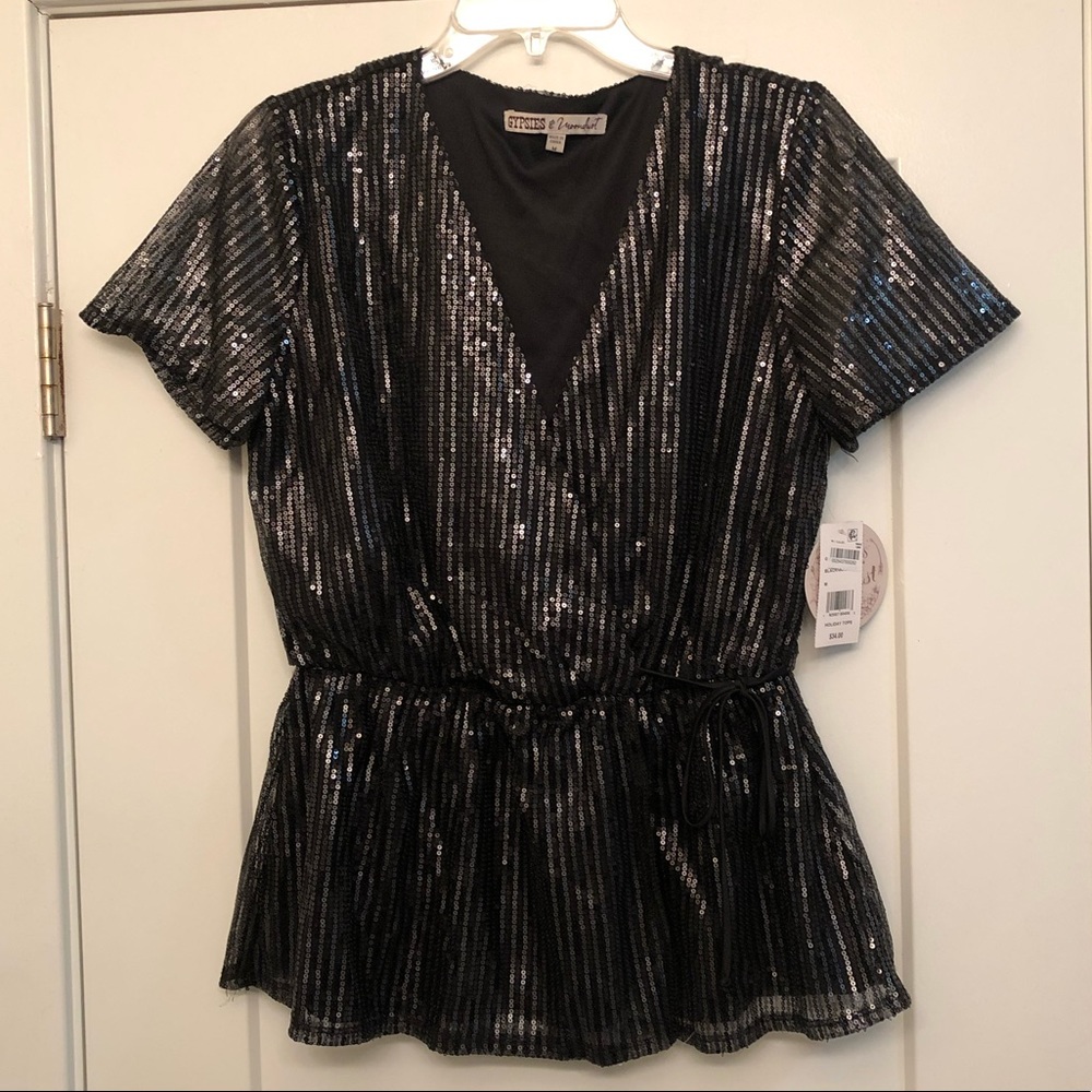 Sparkly Black Peplum Top NWT